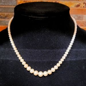 Vintage Trifari Faux Pearl Necklace w/Diamond Clasp